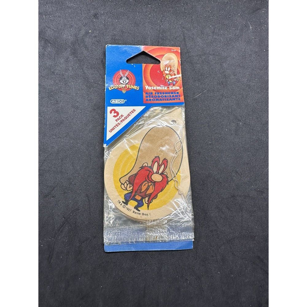 Vintage NOS 1997 Yosemite Sam Looney Tunes Medo 3‎ Pack Car Air Freshener SEALED